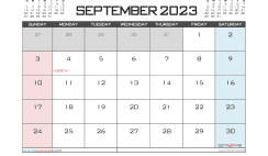 Printable September 2023 Calendar with Holidays