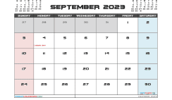 September 2023 Calendar with Holidays Printable