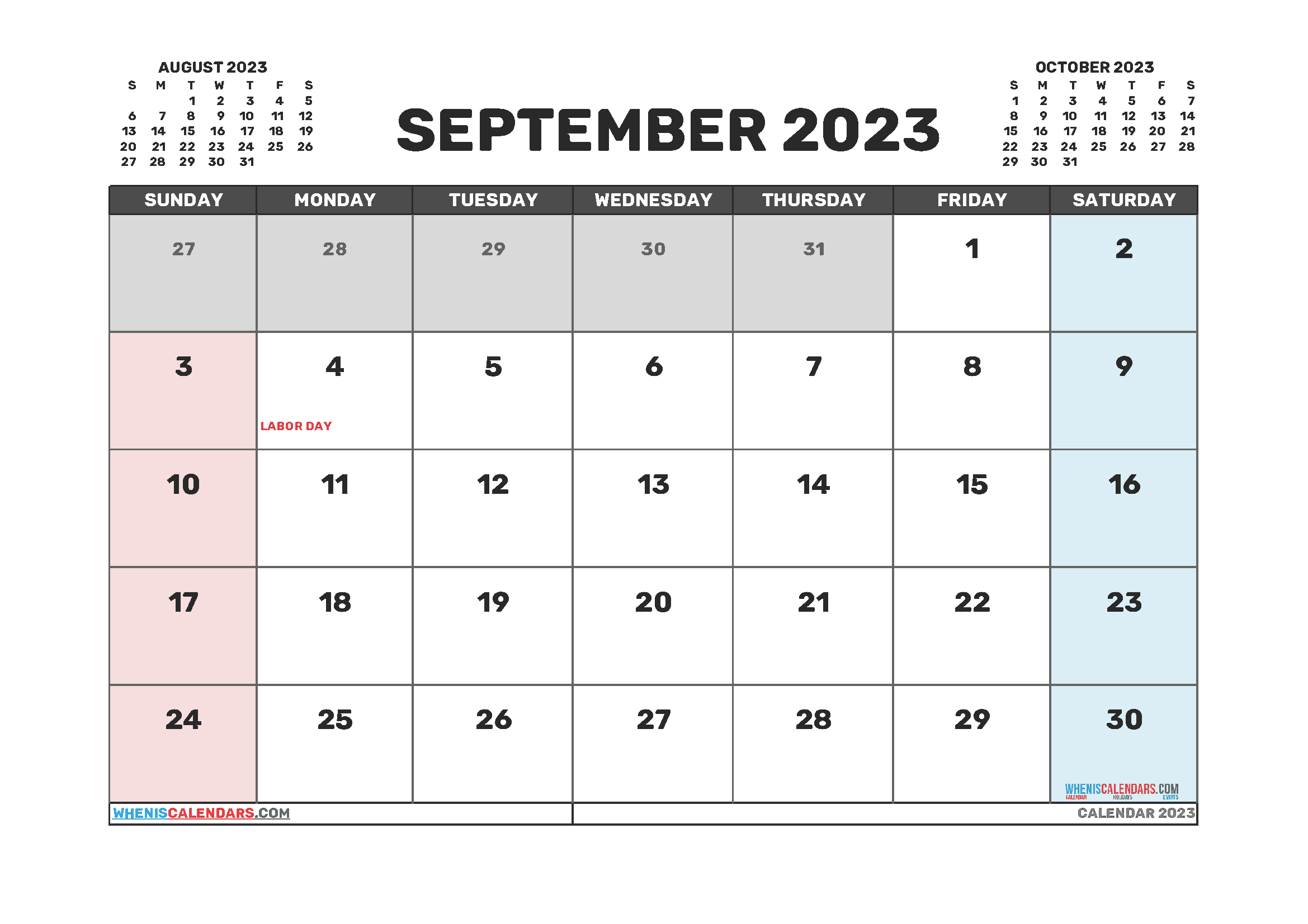 September 2023 Printable Calendar Free