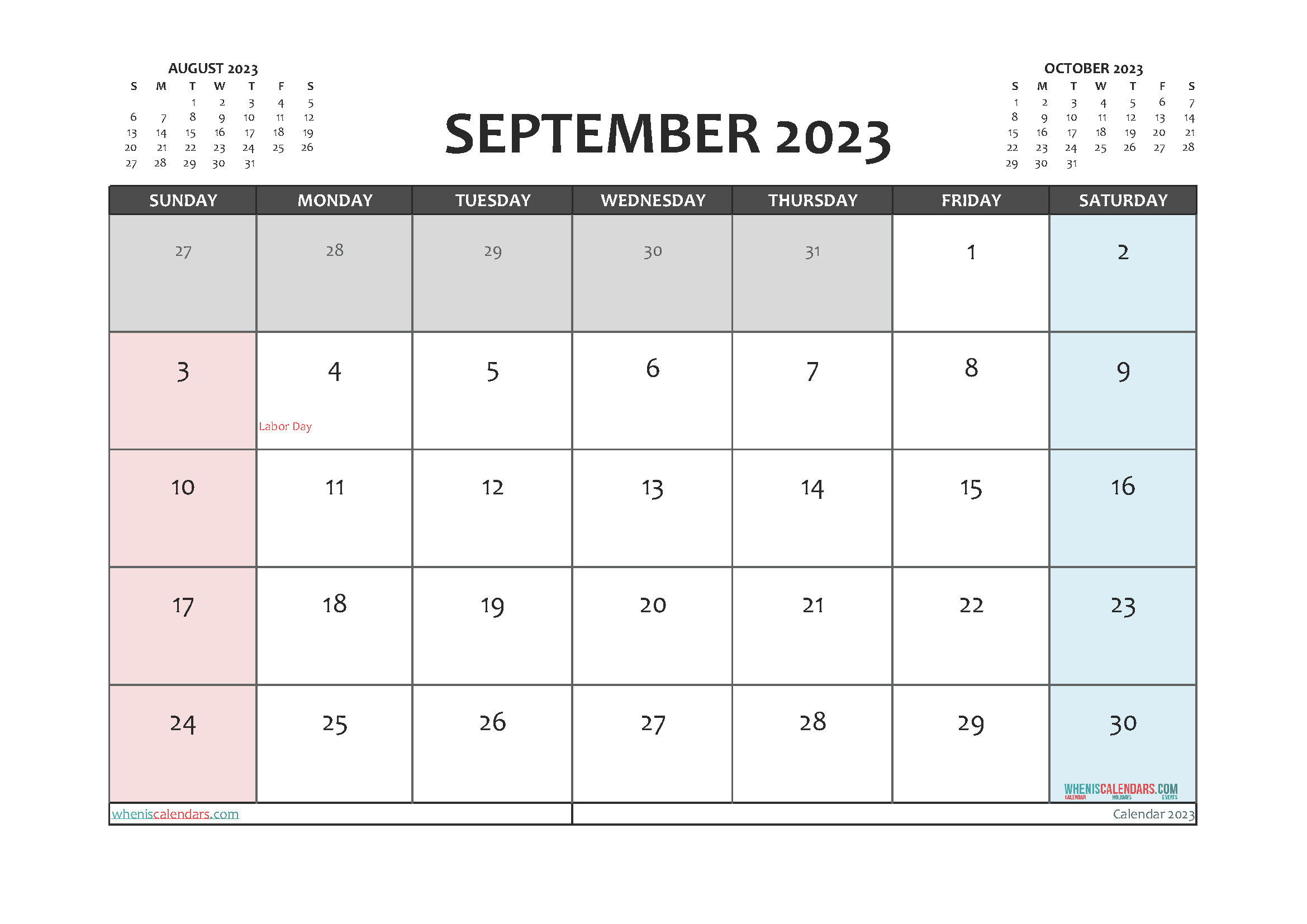 Free 2023 Calendar September Printable