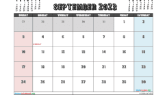 September 2023 Calendar with Holidays Printable