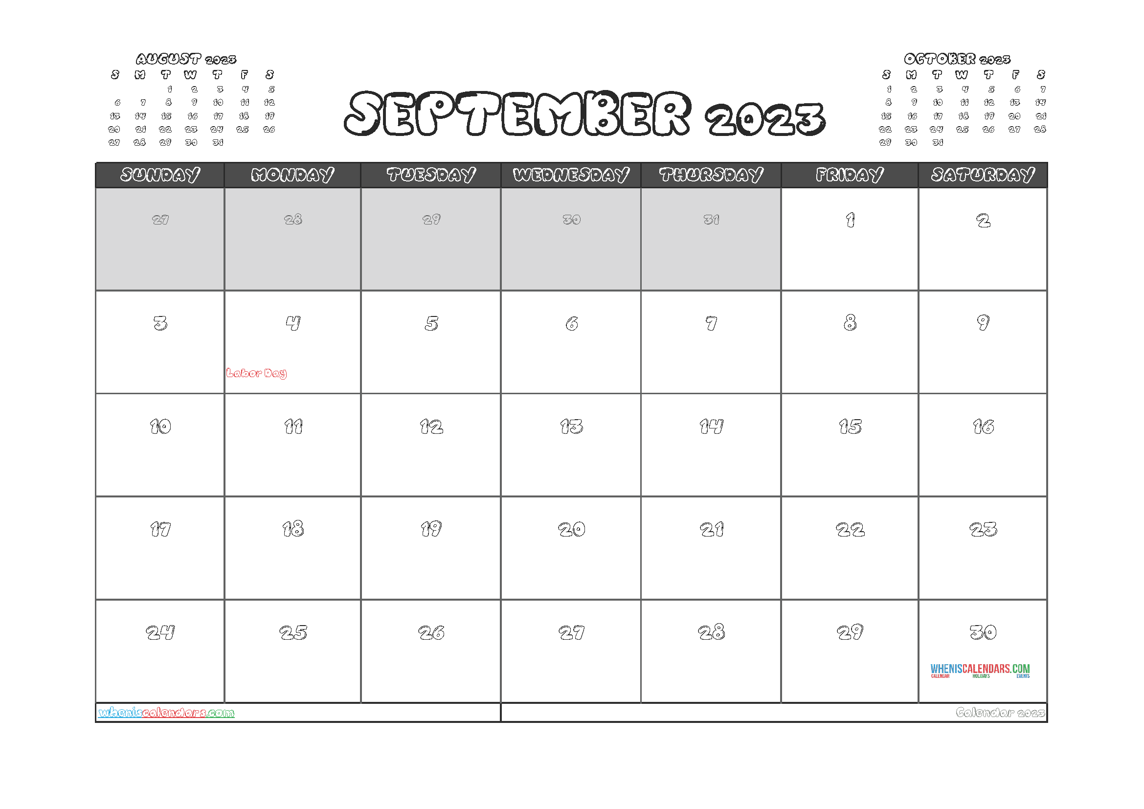 Printable September 2023 Calendar with Holidays