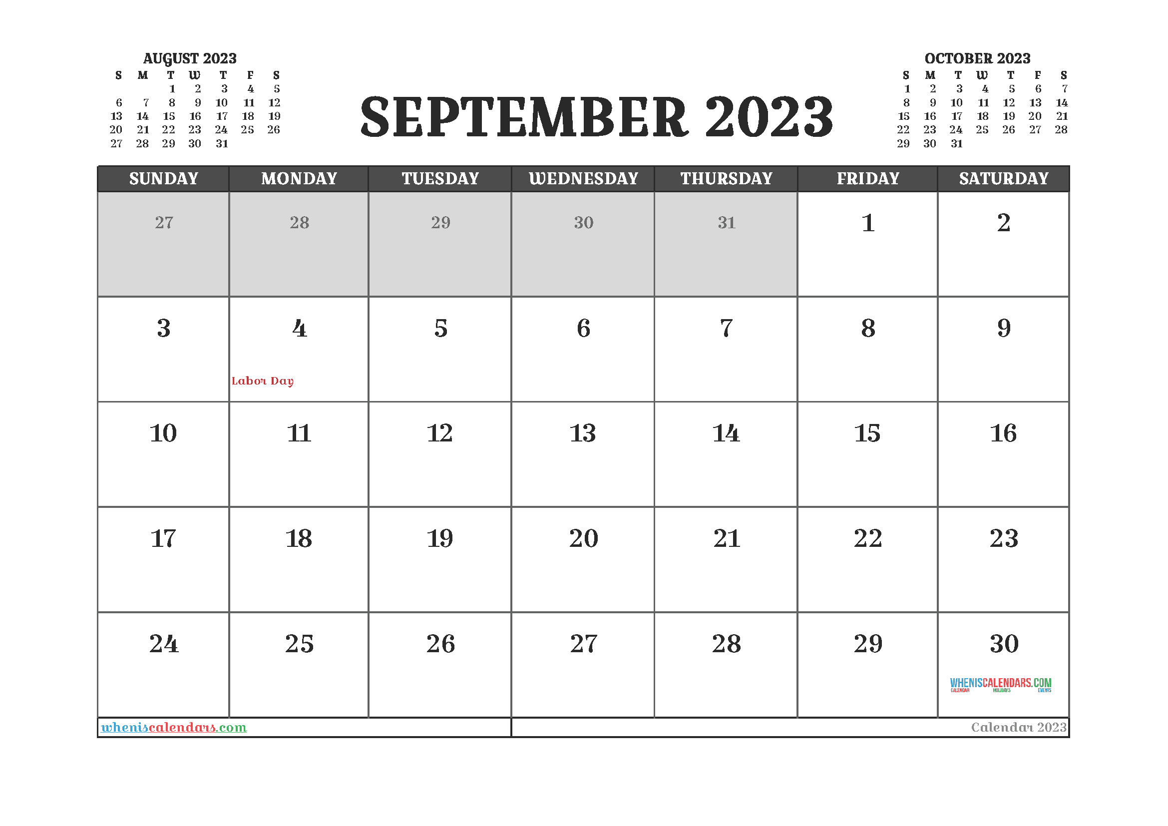 Free September Calendar 2023 Printable