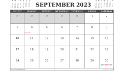 September 2023 Calendar with Holidays Free