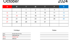 2024 Blank October Calendar O1401