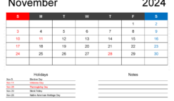 2024 Blank November Calendar N1401