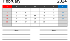 cute Printable February 2024 Calendar F2202