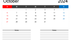 Printable Blank Calendar October 2024 O1203