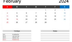 Large February 2024 Calendar Printable F2403