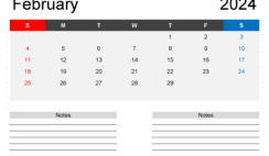 Free Printable Calendar February 2024 with Holidays F2204