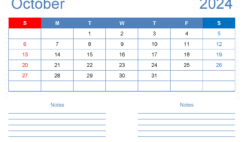 October 2024 Free Printable Calendar with Holidays O1205