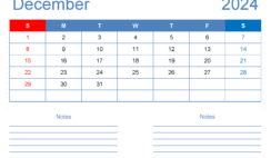 December 2024 Free Printable Calendar with Holidays D1205