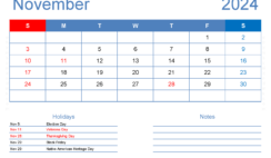 November 2024 Calendar Template Editable N1405