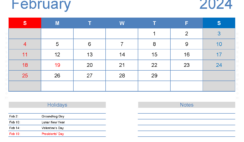 Blank month Calendar February 2024 F2406