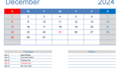 Blank month Calendar December 2024 D1406