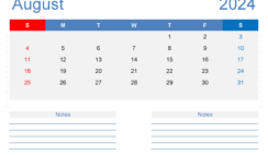 August 2024 Calendar Page to Print A8208