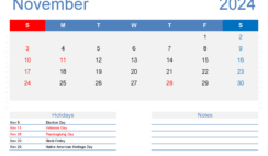 Free Blank November Calendar 2024 N1408