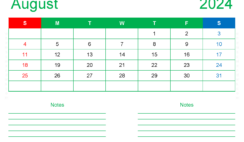 Free Blank August 2024 Calendar A8209