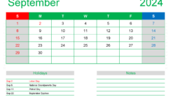 September Blank 2024 Calendar S9410