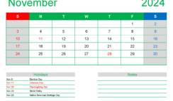 November Blank 2024 Calendar N1410