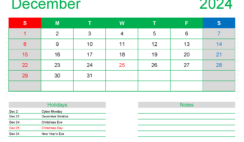 December Blank 2024 Calendar D1410