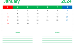 Download print January Calendar 2024 A4 Horizontal J4211