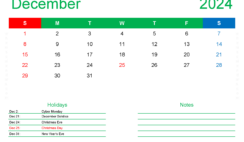 month of December Calendar Printable 2024 D1411