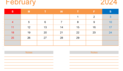 February 2024 Blank Calendar Template F2214