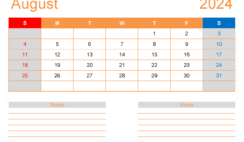 August 2024 Blank Calendar Template A8214