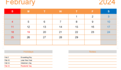 February 2024 Printable Calendar vertical F2414