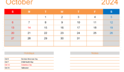 October 2024 Printable Calendar vertical O1414