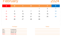 February 2024 vertical Calendar Printable F2415