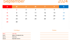 September 2024 vertical Calendar Printable S9415