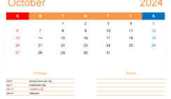 October 2024 vertical Calendar Printable O1415