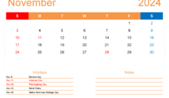 November 2024 vertical Calendar Printable N1415