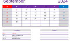 2024 September Blank Calendar Template S9418