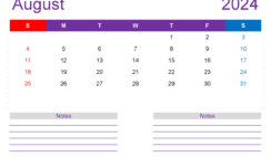 Print Free August 2024 Calendar A8219