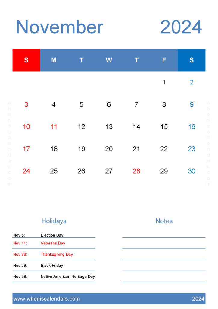 Download November 2024 Calendar Editable Template A4 Vertical 114147