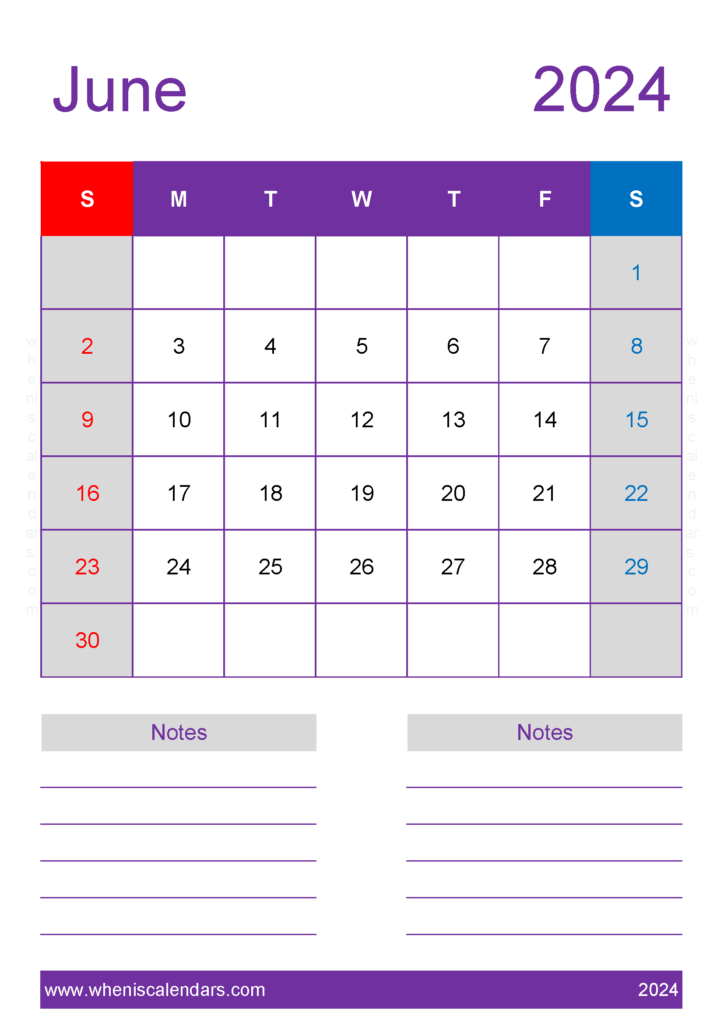 Download June 2024 Calendar large print A4 Vertical 64238