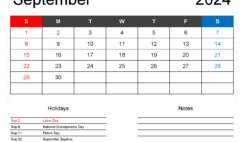 September 2024 Blank Calendar PDF S9161