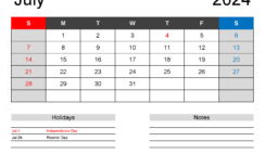 Blank Printable Calendar July 2024 J7162