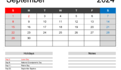 Blank Printable Calendar September 2024 S9162