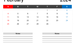 Printable Monthly Calendar for February 2024 F2243