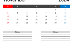 Printable Monthly Calendar for November 2024 N1243