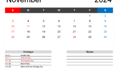 November Calendar 2024 Editable N1163