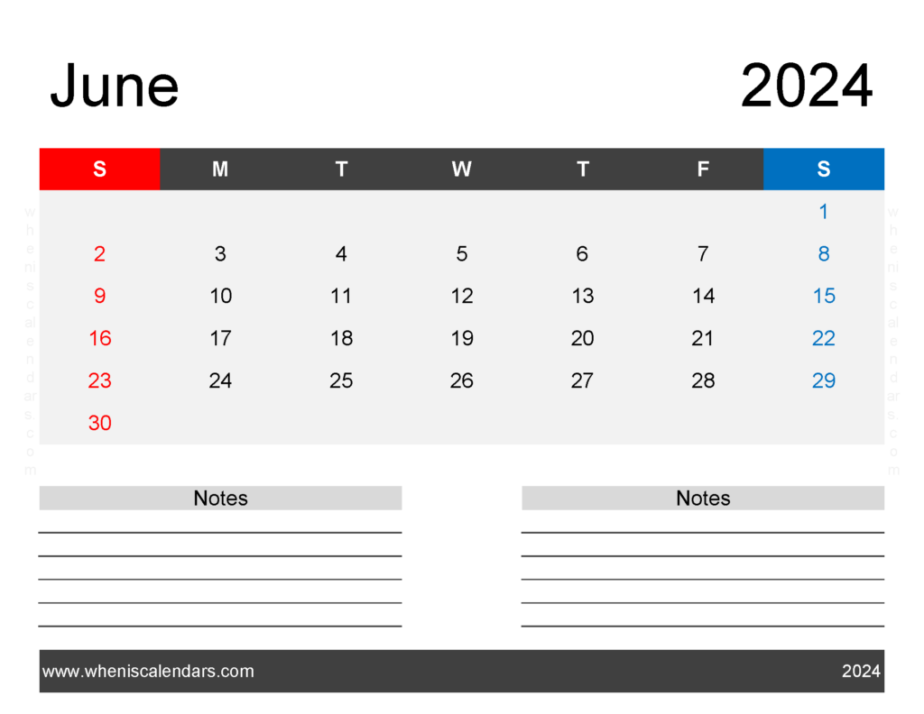 Download June 2024 Printable Free Calendar Letter Horizontal 64244