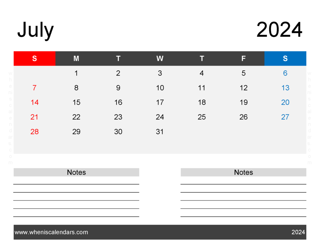 July 2024 Printable Free Calendar J7244