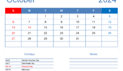 Print a Calendar com October 2024 O1165