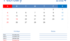 Calendar Template 2024 February F2167