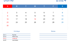 Calendar Template 2024 June J6167